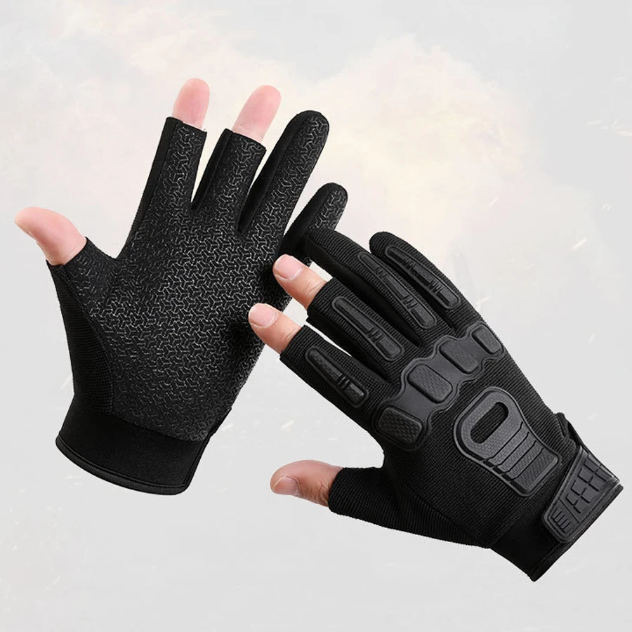 Entrenamiento de escalada en roca al aire libre masculino, protección de goma antideslizante, guantes de montar de cuero de microfibra con dedos expuestos