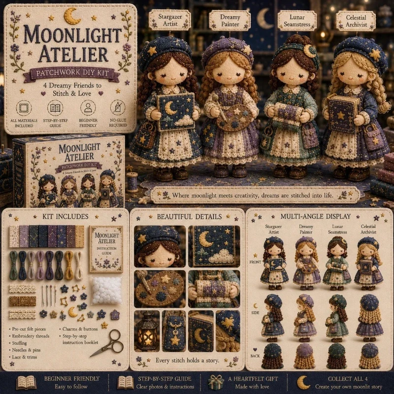 DIY Patchwork Sewing Kit Cute Fabric Girl Dolls Sewing Set Handmade Patchwork Projects for Craft Lovers & Home Decor