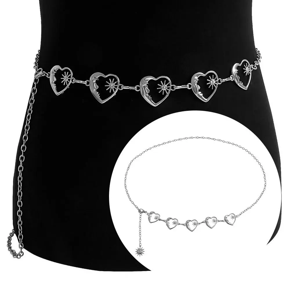 

Fashion Metal Hip Hop Style Punk Waist Chain Love Heart Waistband Womans Belt Dress Cummerbands