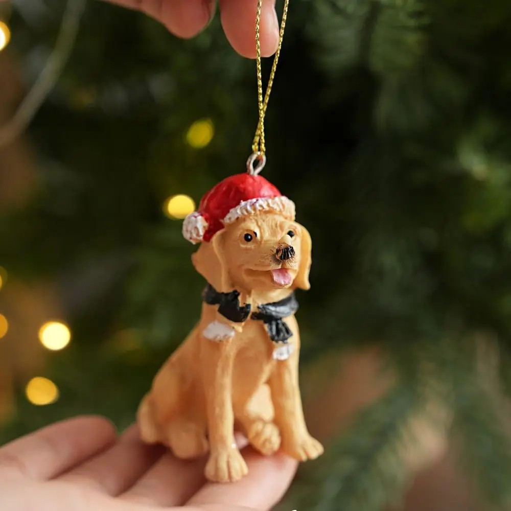 Creative Christmas Hat Dog Sculpture Sitting/Standing Position Modern Deer Desktop Ornament Exquisite Cute Christmas Ornament