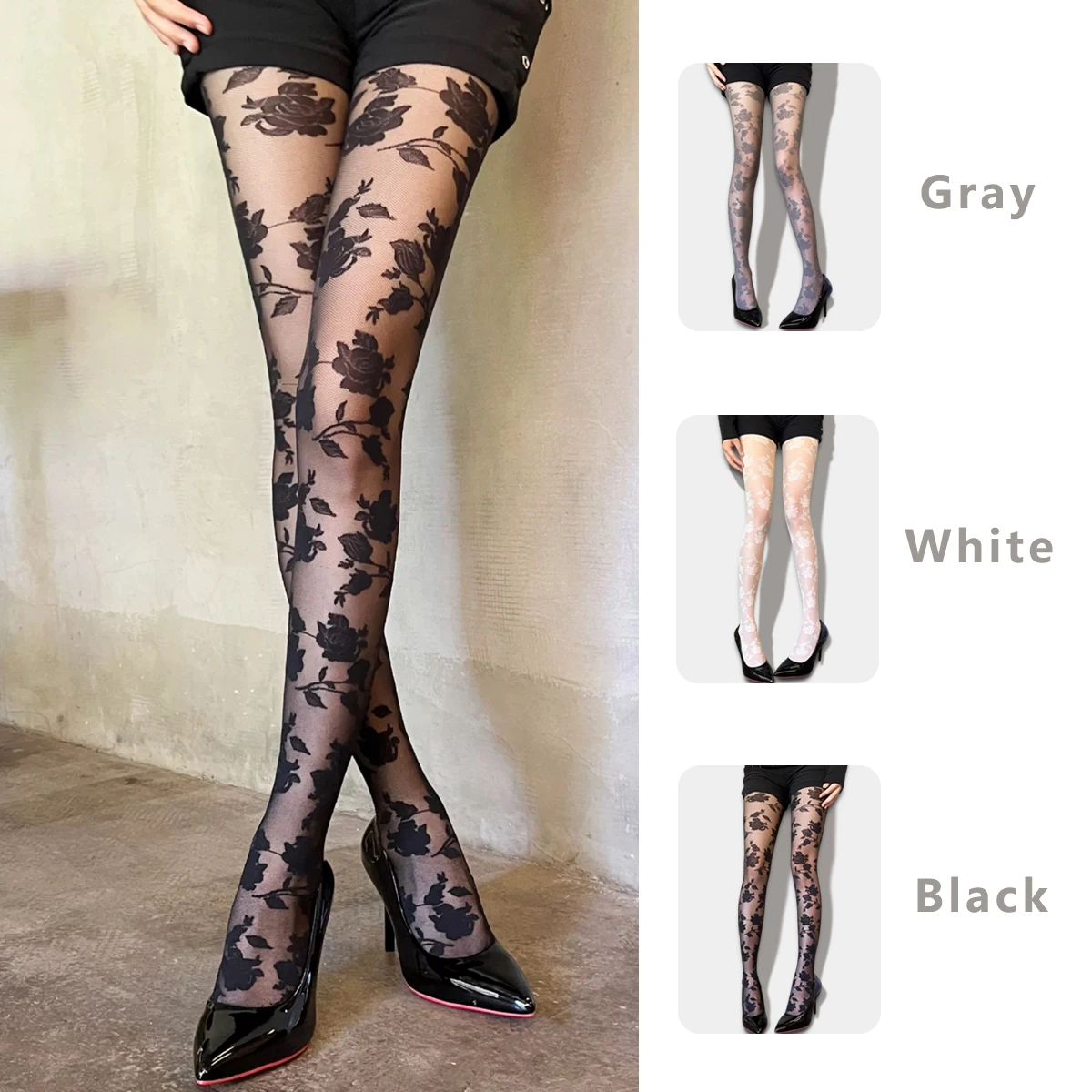 1 paire de collants anti-déchirure pour femmes très extensibles, respirants et confortables avec un motif rose