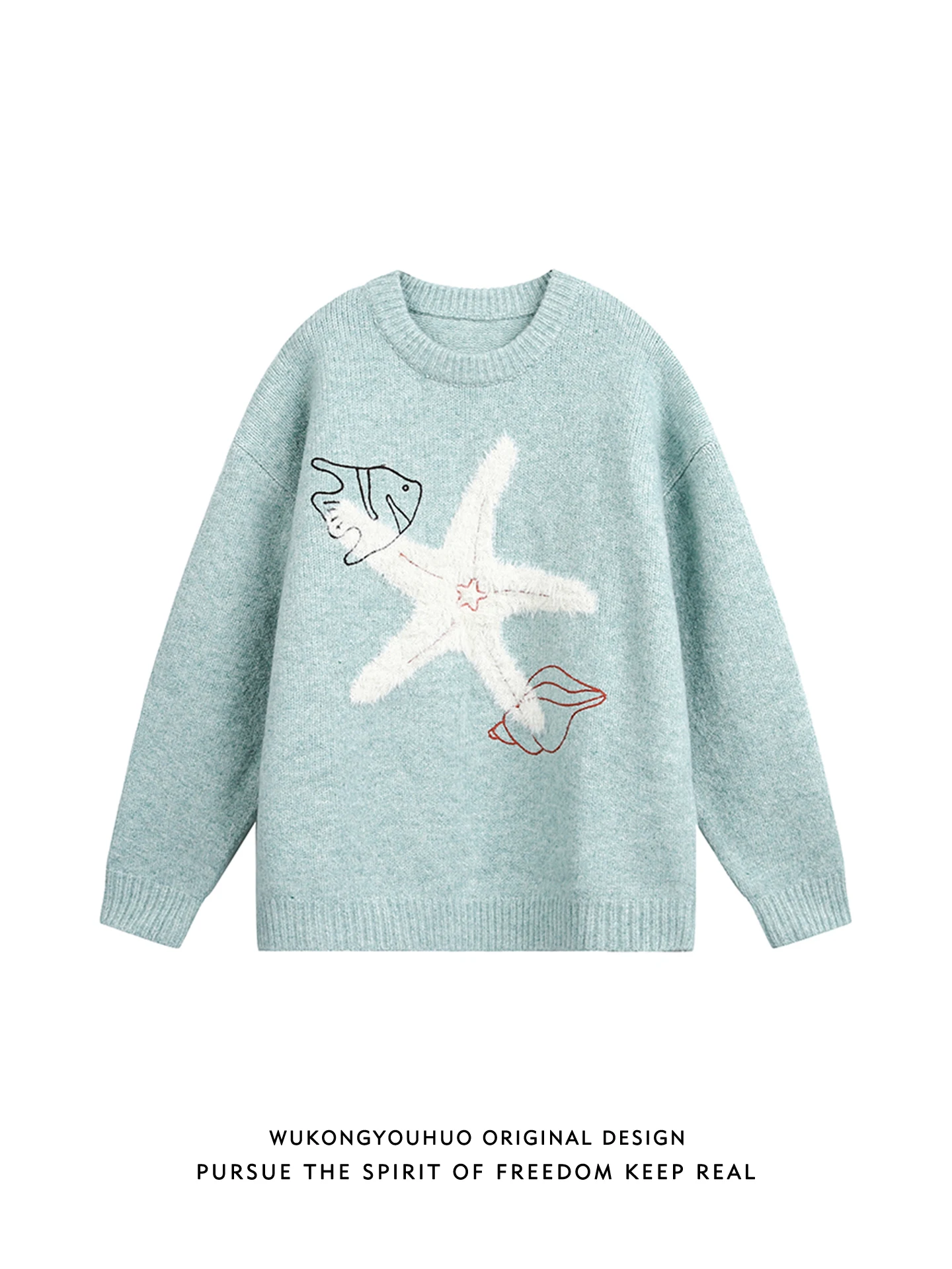 

Повседневный вязаный свитер с круглым вырезом, осенний, в стиле «lazy», для пар, от китайского бренда, теплый, с узором «звезды»