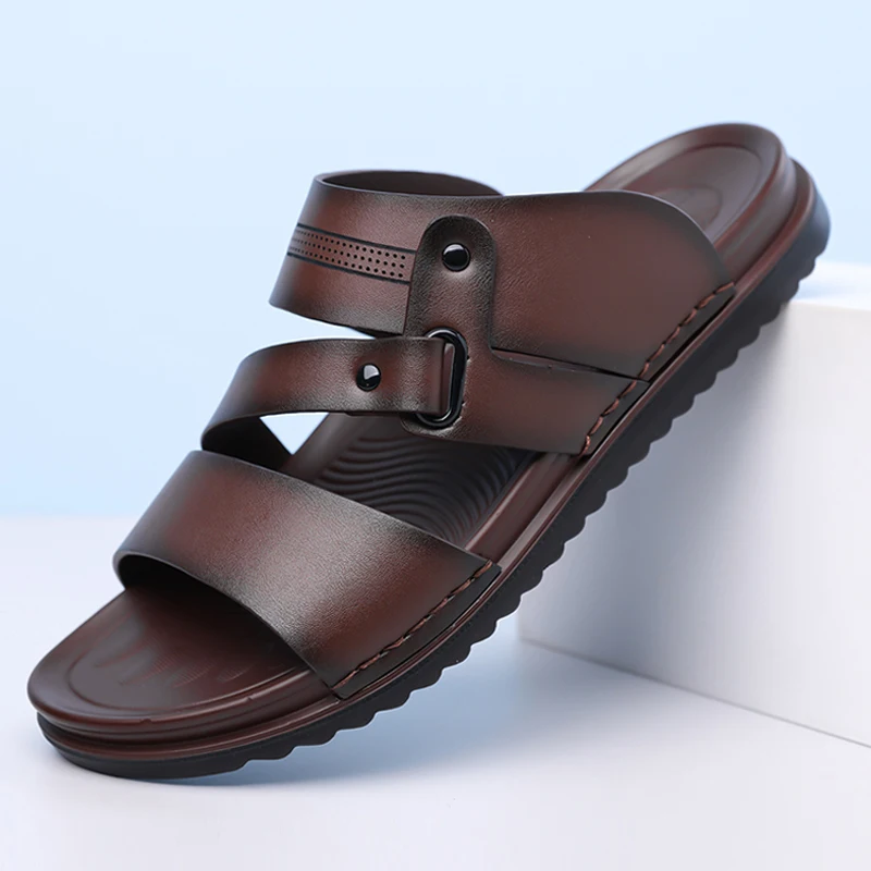 Men's Casual Minimalist Slip-On Sandals with Gradient Three Straps Anti-Slip Soft Bottom Wear-Resistant Outdoor Slippers-DH5310