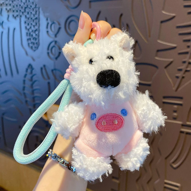 Cartoon Scrawled Puppy Panda Frog Vest Plush Doll Keychain Couple Bag Pendant Key Chain Cute Cat Piggy Clothes Schnauzer Keyring