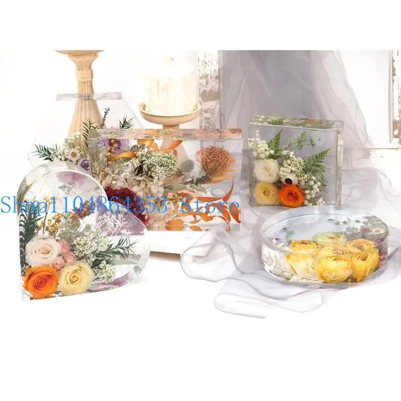 652F Bookend Molds for Resin Rectangle Square Hexagon Round Heart Silicone Molds for Epoxy Casting for Home Decor