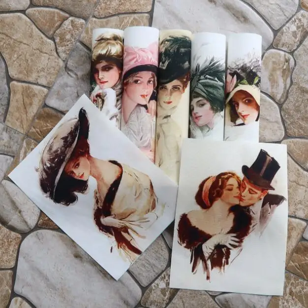 7pcs/lot Mix Victoria Beauty Head Portrait Painting Digital Printed Cloth 15 *20cm Handmade Diy Pitchwork Canvas Fabric Piece