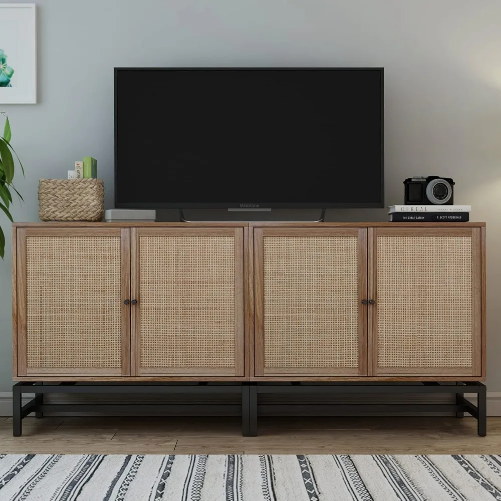Modern Sideboards Buffet Cabinet with Storage, Accent Cabinet with Natural Rattan Doors for Living Room Bedroom Dining Room