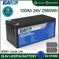 Easun Power Lifepo4 Battery 24V 100Ah Grade A 25.6V Cell Parallel and Customizable BMS +2000 Cycle Life Poland Stock for Storage