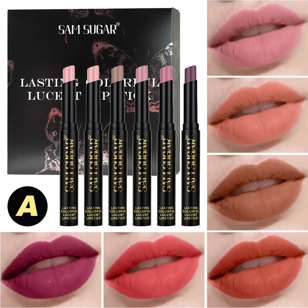 Parelmoer lippenstiftset 6-delig mat langdurig lipkleur fluweel gladde formule hydraterende lippenstiftcollectie cadeauset