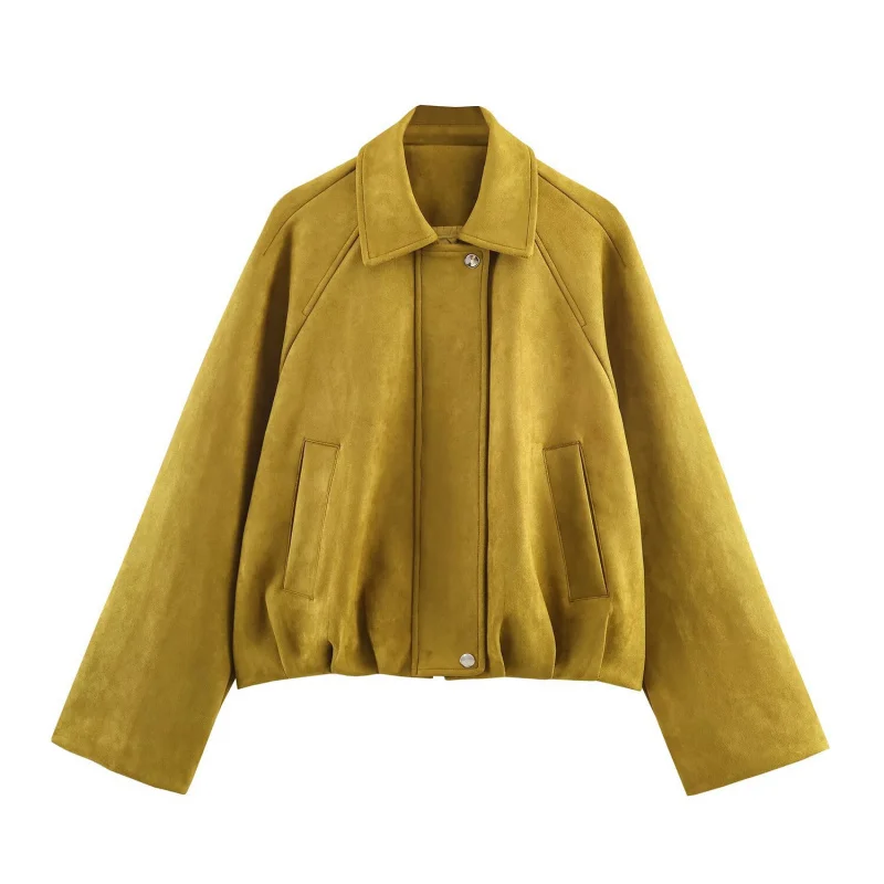 New European and American Women's Clothing Suede Effect Bomber Coat