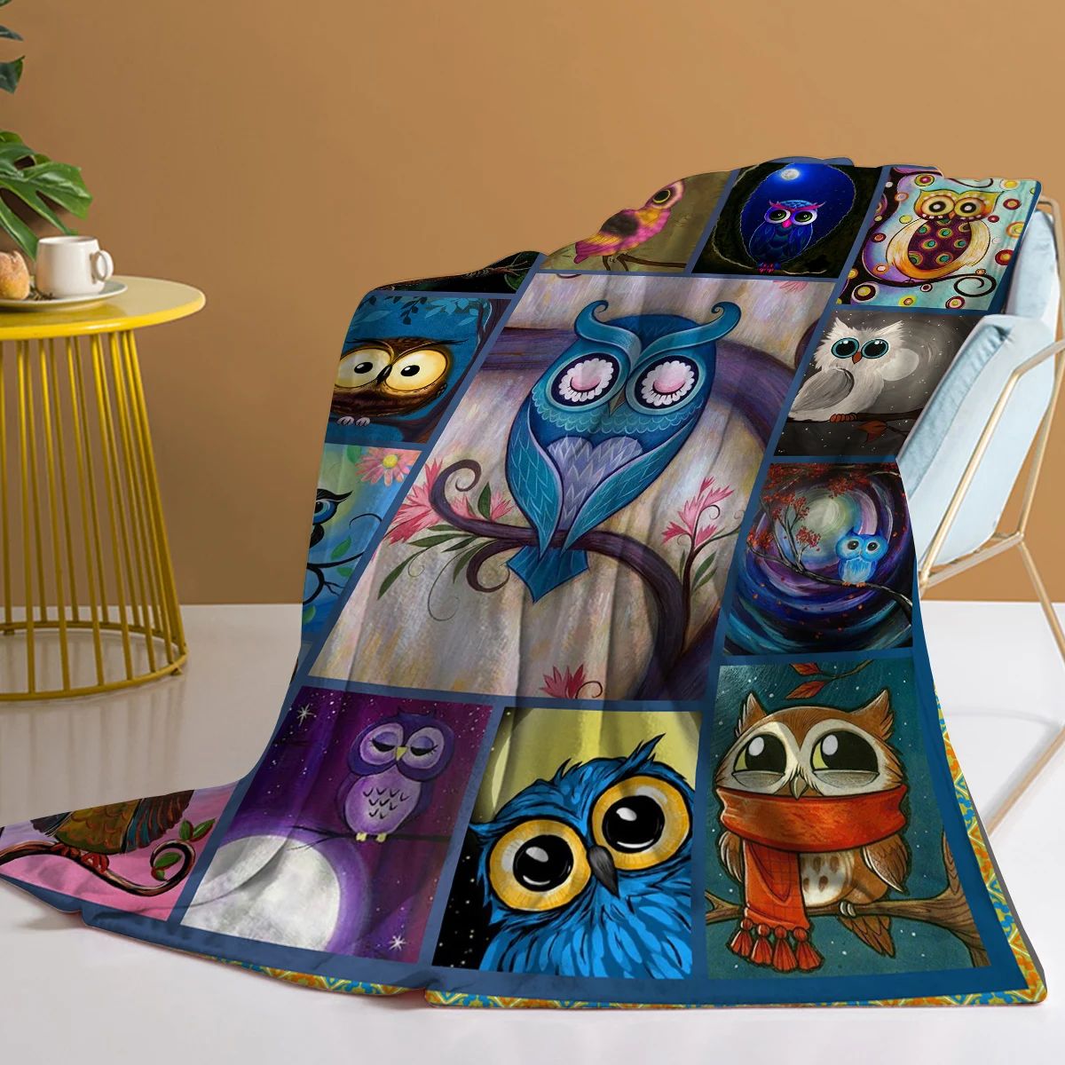 

Glow Animal Owl Flannel Throw Blanket Super Comfort Soft Warm Lightweight Sofa Couch Bed Chair Camping for Kids Adults Gifts