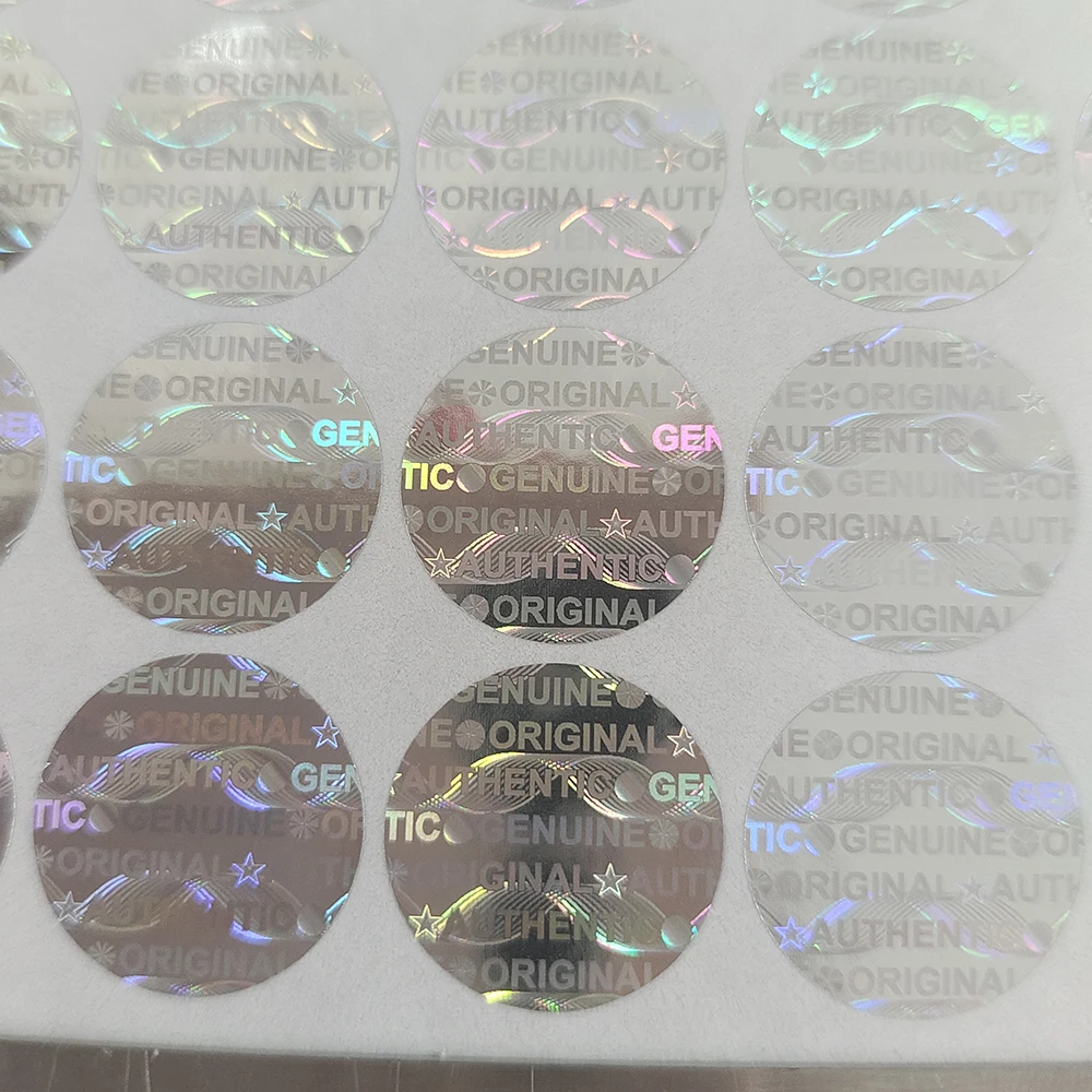 Imagem -04 - Holograma Selo de Segurança Adesivo Genuíno e Autêntico Etiqueta Original Holográfico Anti-falsificação Vinil Adesivo Impossível Copiar 10000 Pcs 15 mm