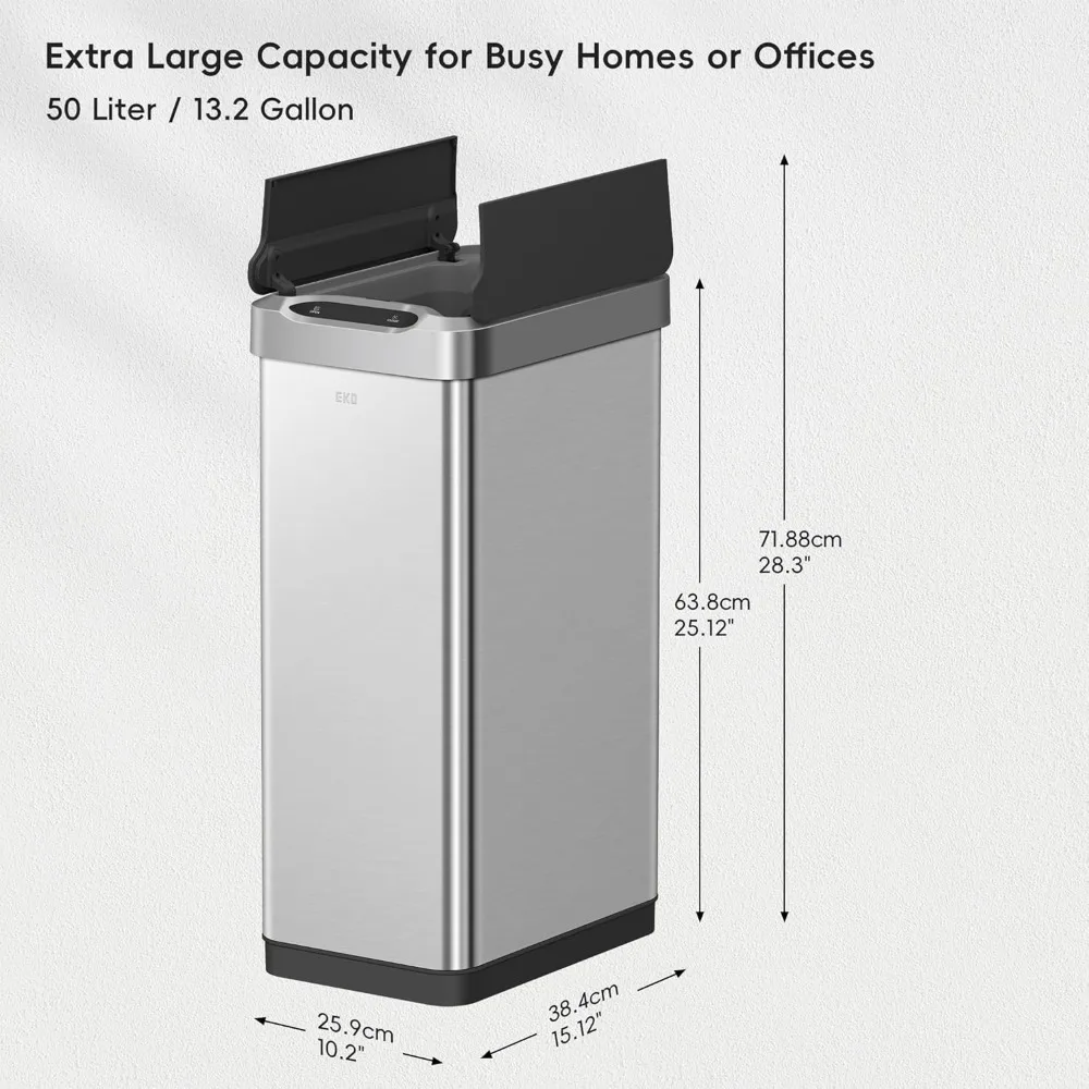 50 Liter / 13.2 Gallon Vertical Motion Sensor Trash Can, Brushed Stainless Steel Finish