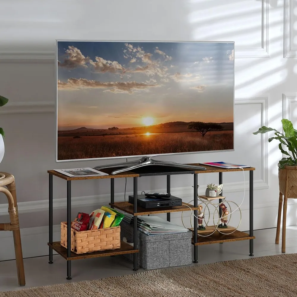 

oyeal small tv stand for living room up to 50 inch farmhouse tv media entertainment center with power outlets & storage shelf ru