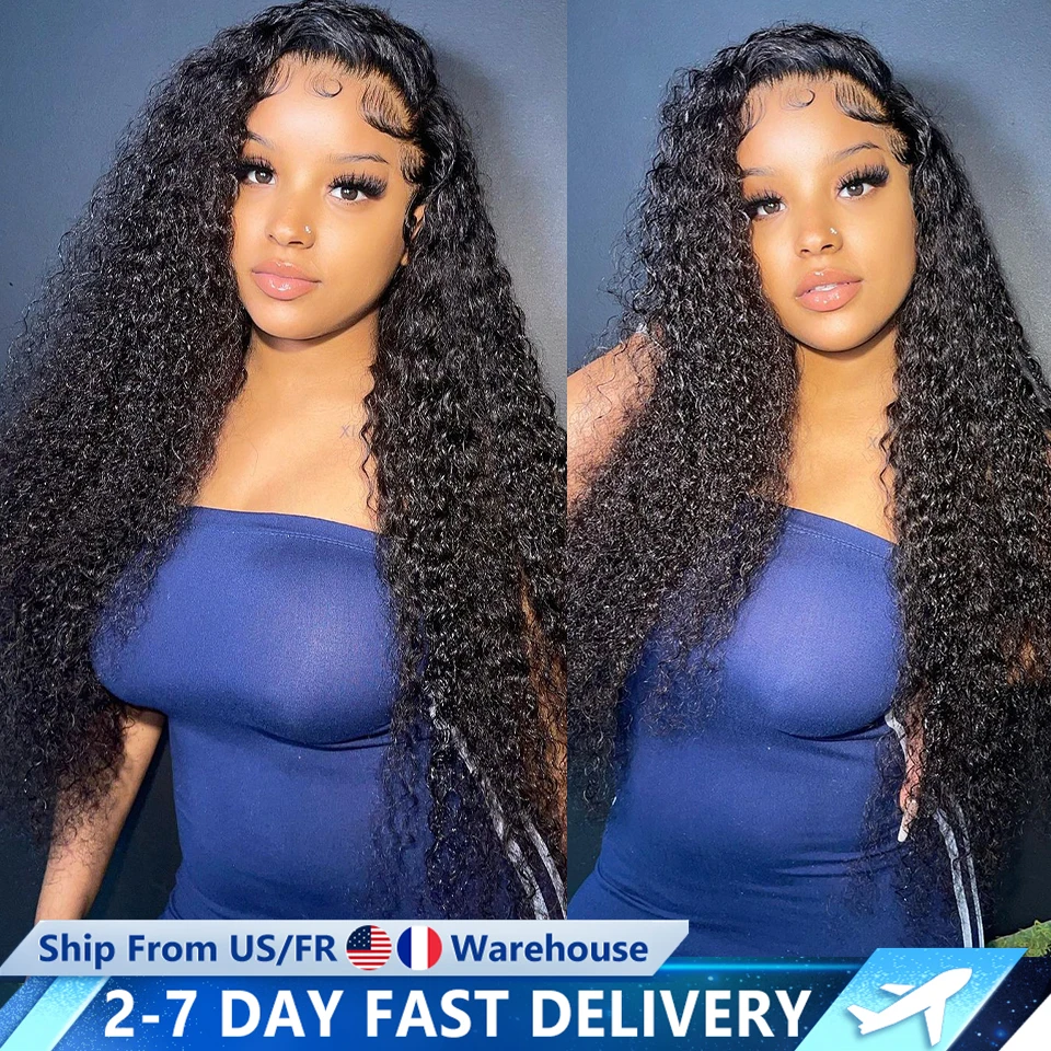 Kinky Curly 13x4 Lace Frontal Wig Brazilian Hair Transparent Water Wave Lace Frontal Human Hair Wigs For Women 4x4 Lace Wig