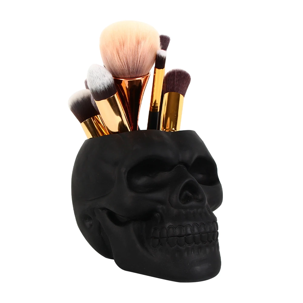 Black Desk Skull Storage Box Creative Skull Flowerpot Desktop Statue Decoration Home Office Organizers Makeup Pen Holder