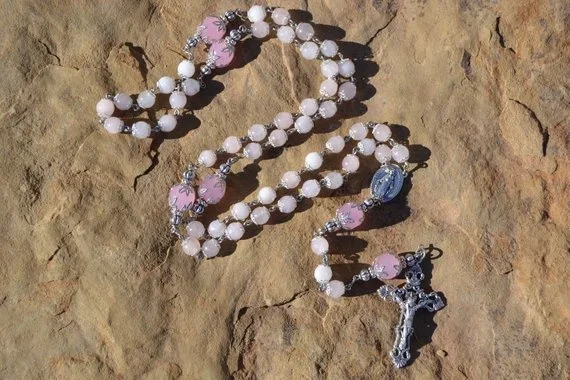 Heirloom Pink Rose Quartz Catholic Rosary