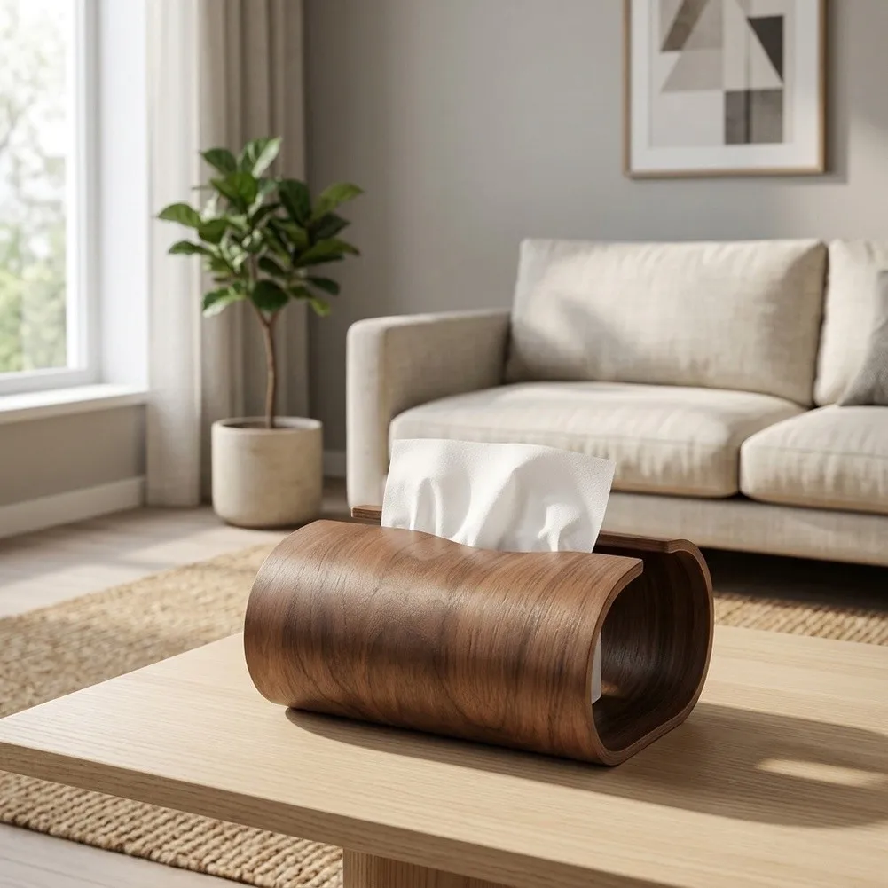 Natural Walnut Wood Paper Box Cover for Dispenser For Home Office Use 16.5 x 13.5 x 8.5 cm Compact Cube Design