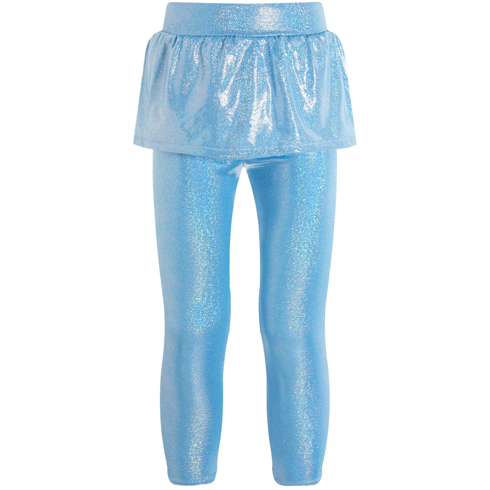 Kids Girls Metallic Shiny Skirted Leggings Pantskirt Fashion Children's Dancewear Cheerleading Dance Stage Performance Costume