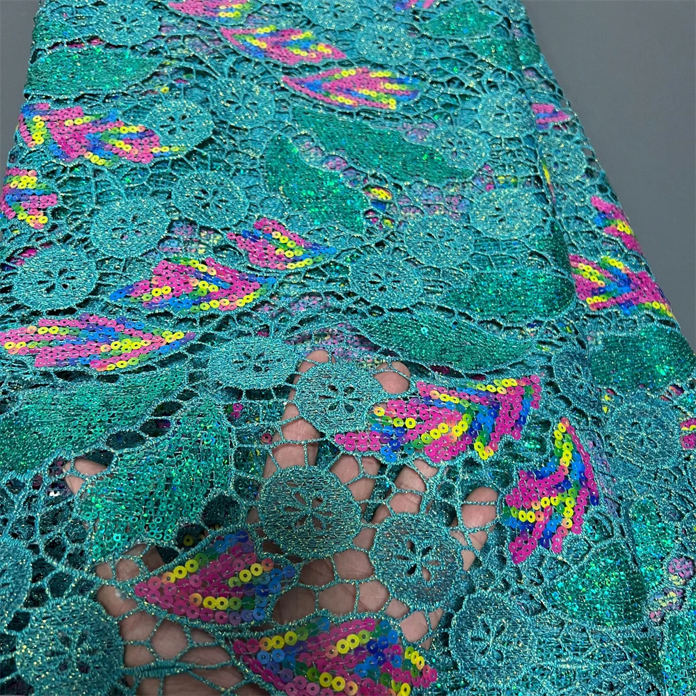 قماش دانتيل تول نيجيري أفريقي عالي الجودة مطرز بالترتر قماش جبر فرنسي للحفلات/فساتين الزفاف 5 ياردات 2025 #5