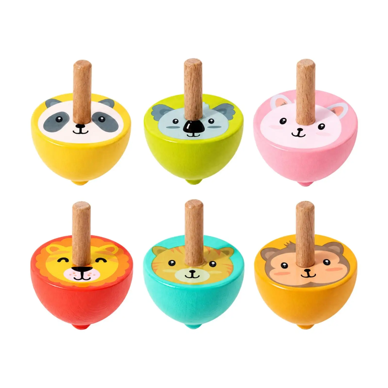 Traditional Wooden Top for Kids Hand Twist Rotating Toy Tabletop Game Family Time