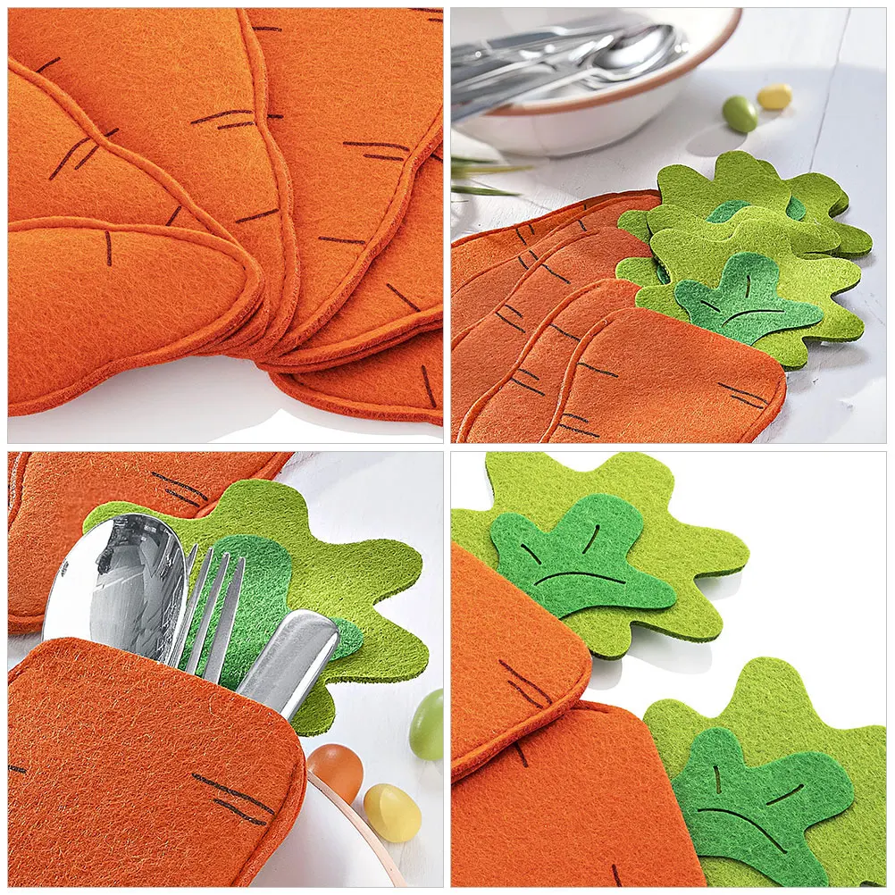 

8Pcs Easter Carrot Felt Cutlery Holders Tableware Bags Party Decorations Carrot Utensil Organizer Pouches Cutlery Holder