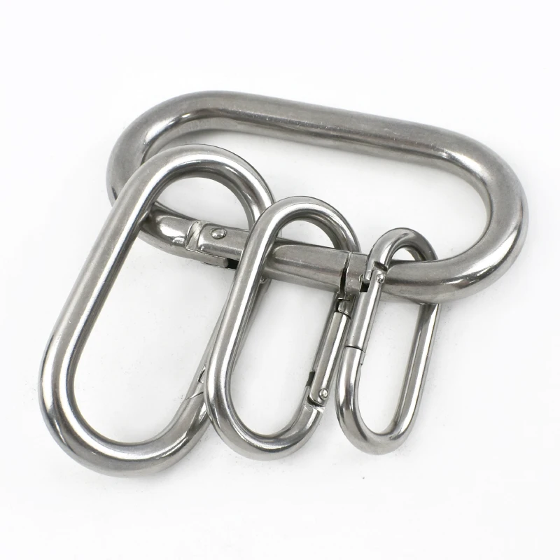 

1-5Pcs ID40/50/65/80mm Stainless Steel Spring Coil Buckles Oval Snap Carabiner Ring Hook Keychain Hanger Clip Trigger Buckle