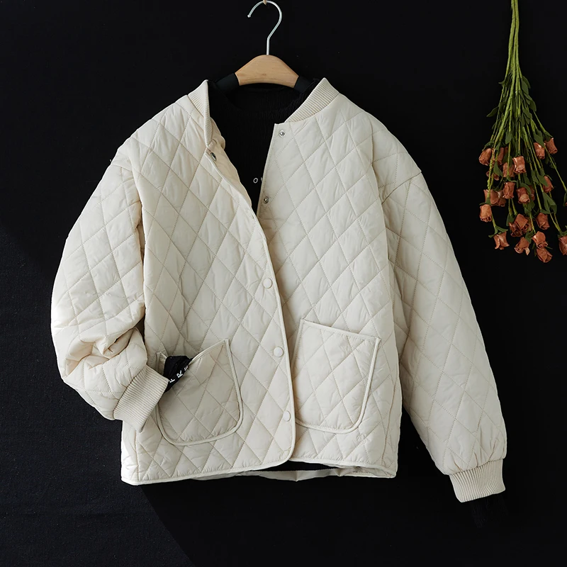 

Легкая хлопковая куртка с подкладкой, женская свободная верхняя одежда для бейсбола, корейский воротник-стойка, длинная застежка на одной пуговице...