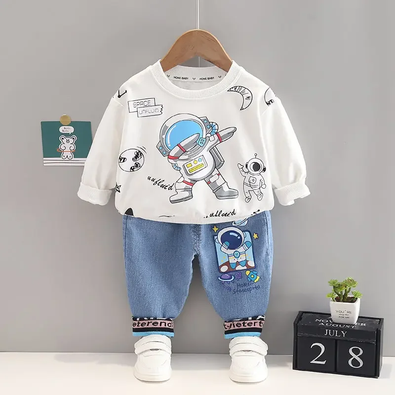 Spring Autumn children clothes kids boys girl cartoon Long Sleeve T shirt stripe pants 2 pcs/set kids coat toddler suit 0-5 year