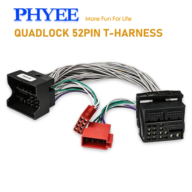 Кабель-удлинитель PHYEE 52-контактный Quadlock (штекер-гнездо) ISO T-Harness для VW Golf 7, Passat B8, Octavia MQB MIB, для автомобильных радиоприемников и усилителей DSP