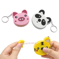 Cartoon Tape Measure 0-150cm 0-60 Inch Mini Portable Cute Animal Shape Key Ring Automatic Tape Measure Panda Frog Piggy Tiger