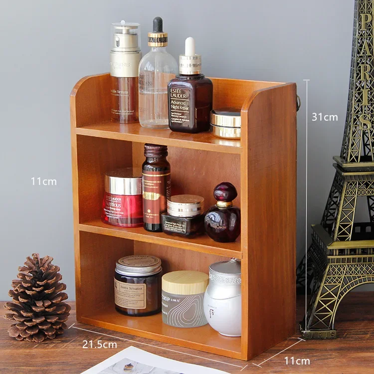 3-Tier Storage Desktop Wooden Box Desk Shelf Storage Shelf Wood Solid Cabinet Tabletop Cupboard Kitchen Storage Cabinet