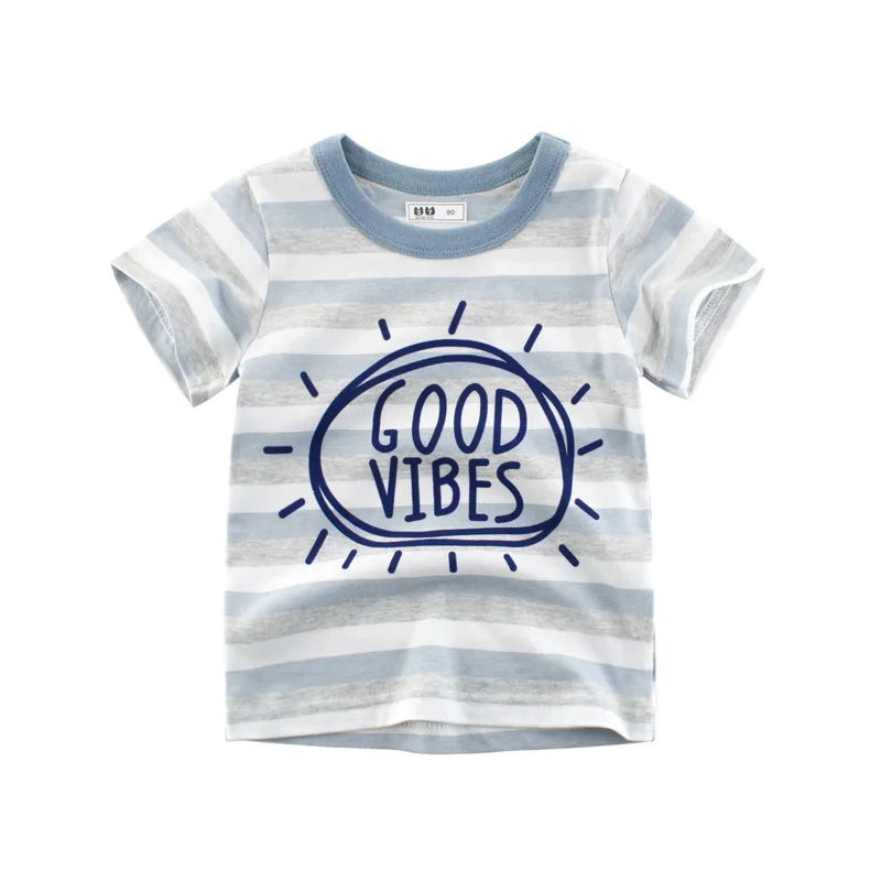 Kids T shirt Summer Children's Clothin Good Vibes Striped Short Sleeves Boys T-shirt Cotton Tops Cute Tees Clothes Dropshipping