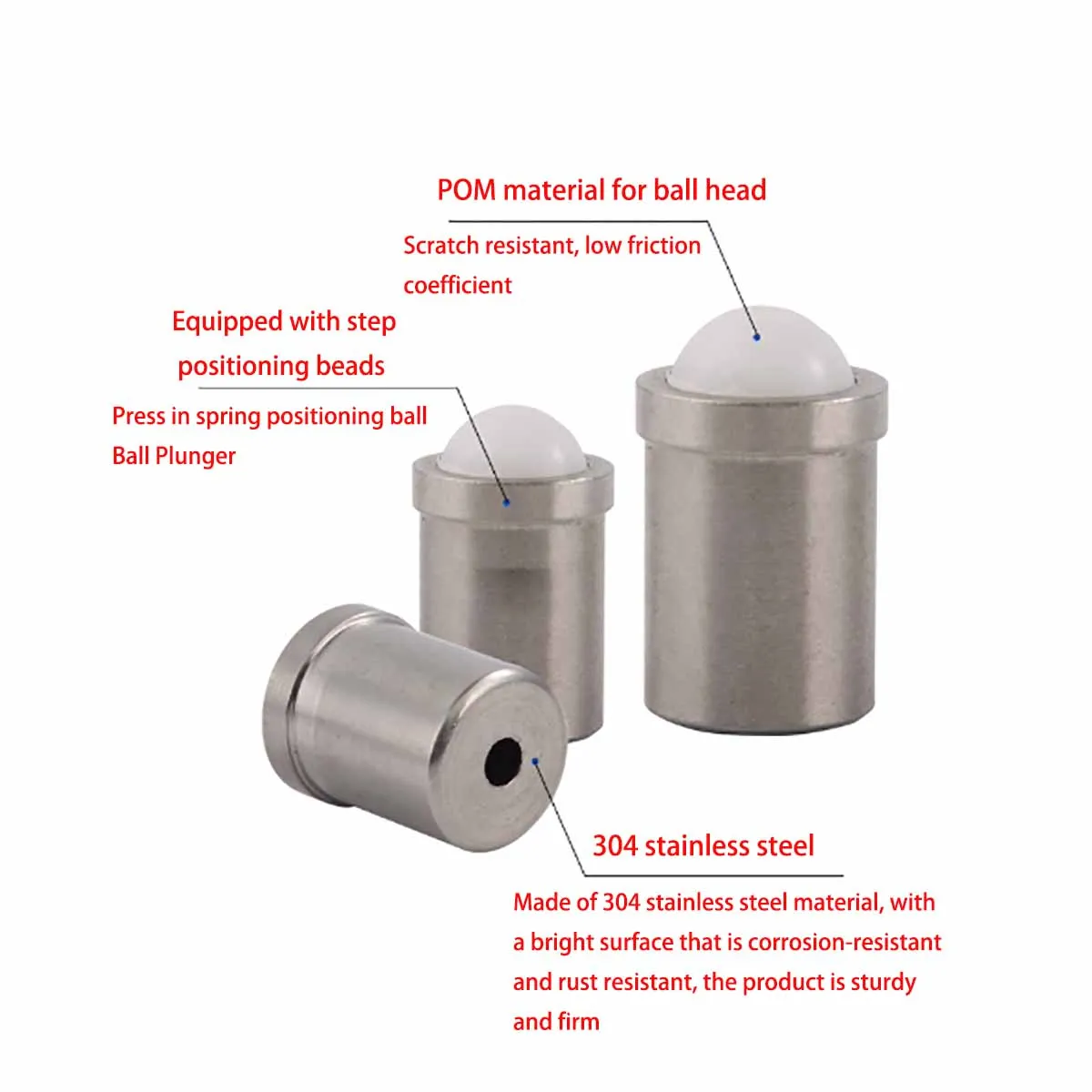 Stainless Steel POM Step Positioning Plunger Nylon Press In Ball Head Spring Wave Ball Step Ball Plunger Screw M3-M12