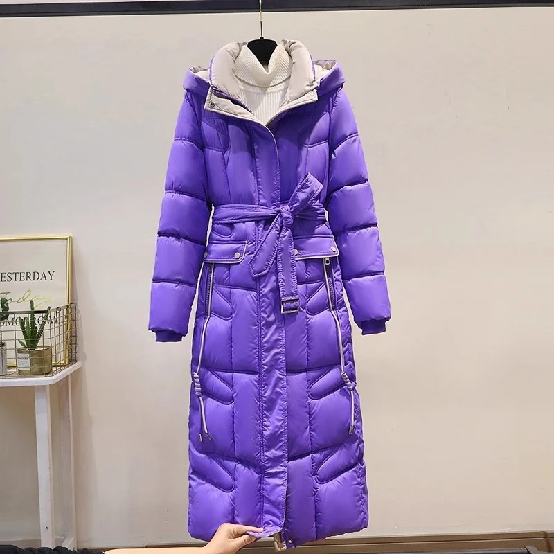 2025 hiver à capuche épais pardessus grande taille taille ample mi longue doudoune en coton femmes élégant mince Parkas manteau w1311