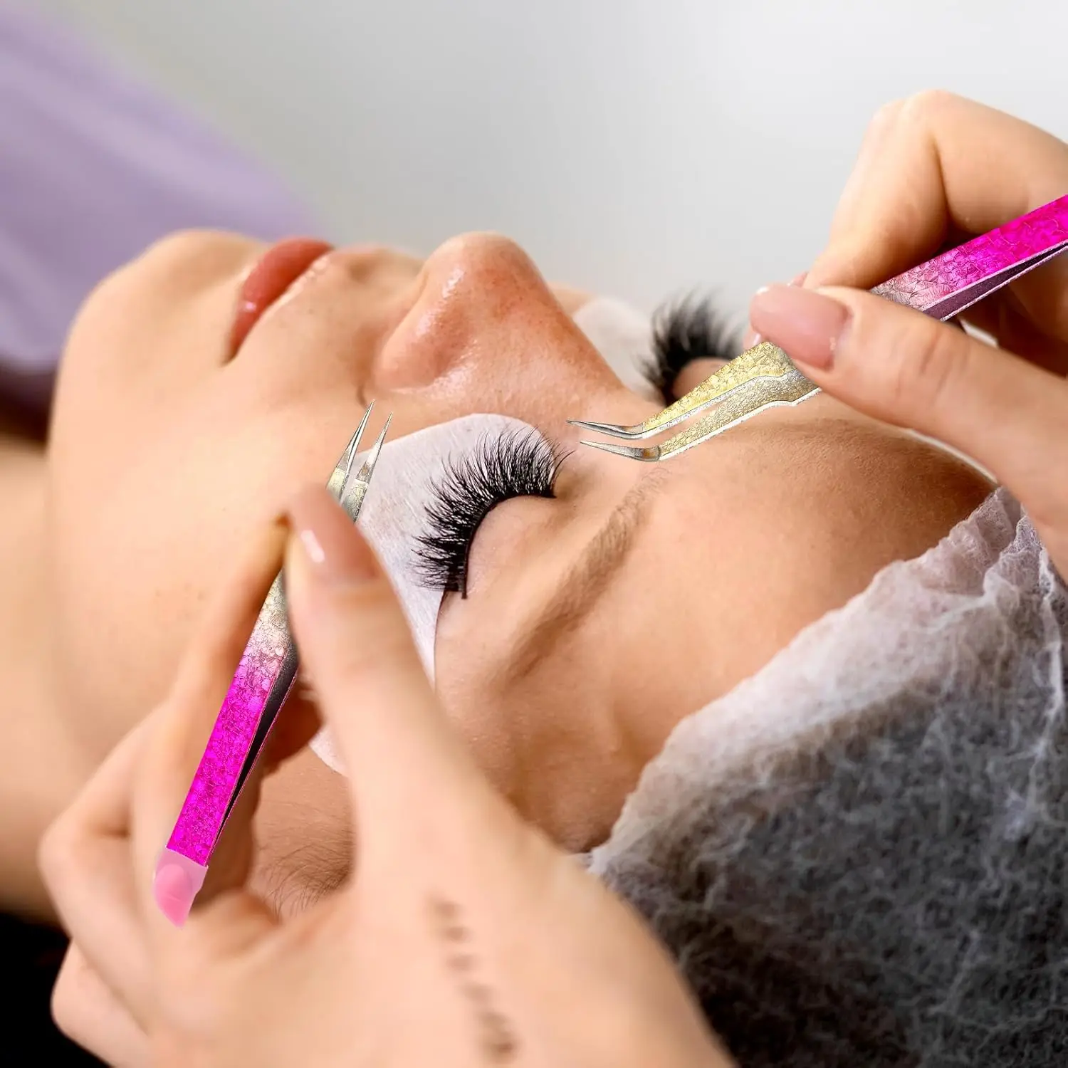 Pinzas para decoración de uñas de doble punta, pinzas de acero inoxidable con cabezal de presión de silicona para pegatinas de uñas, recogedor de gemas de joya de diamantes de imitación