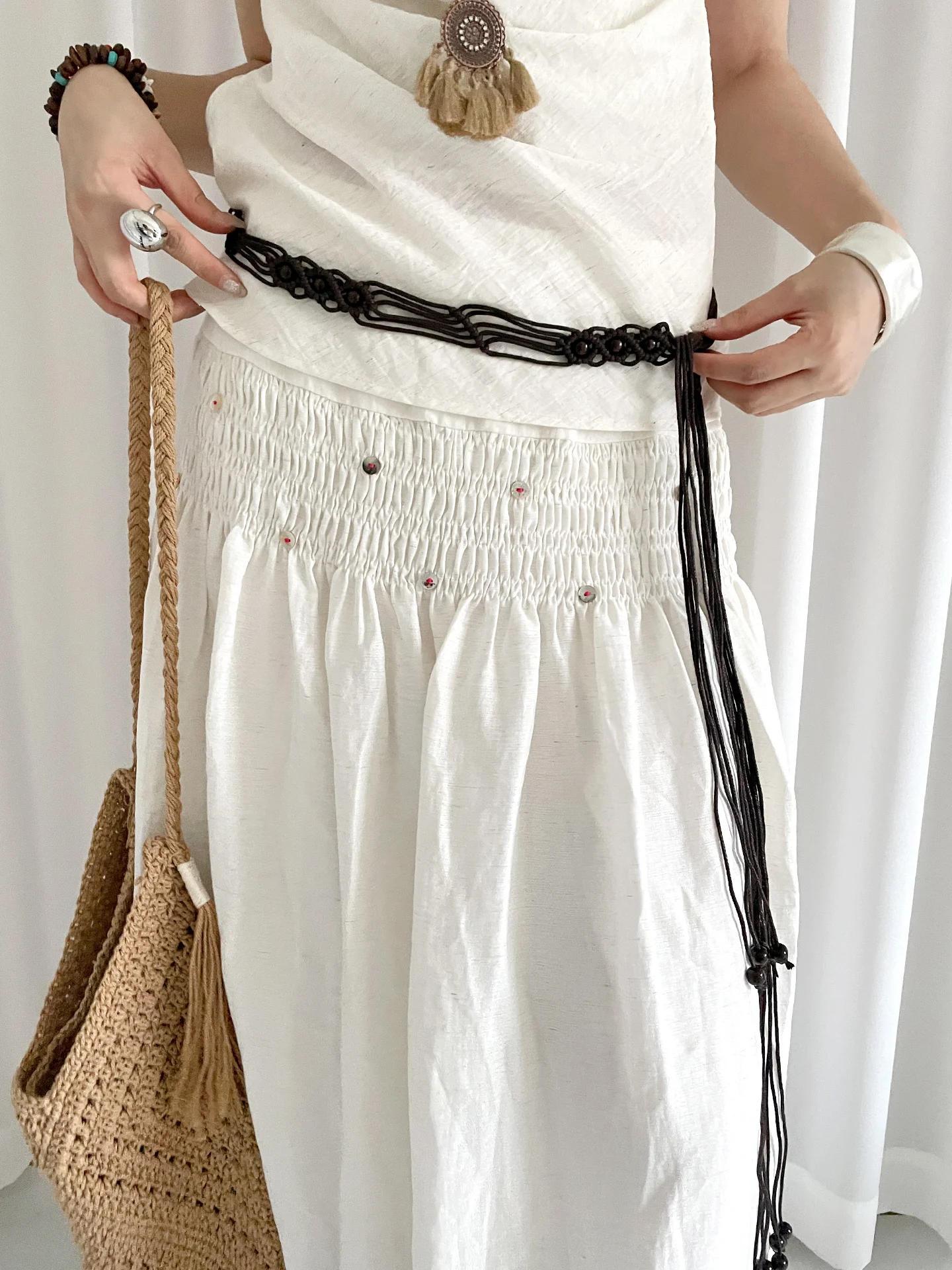 Bohème этнический тканый пояс с цветочным принтом для женщин с юбками, винтажное украшение с кисточками, простая и универсальная поясная веревка