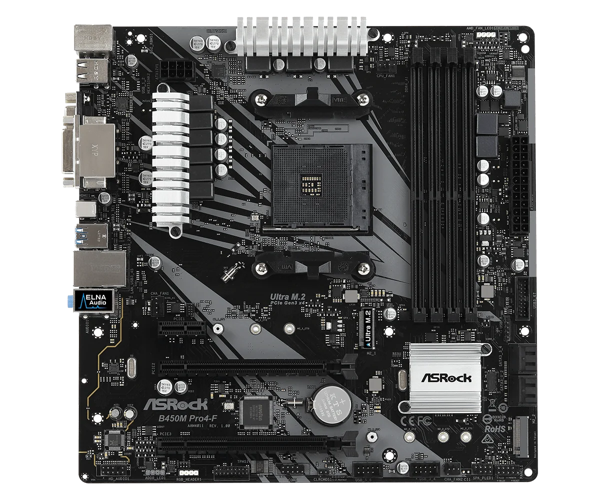 Материнская плата ASRock B450M Pro4-F Micro ATX AMD B450 с разъемом AM4 DDR4 SATA3 HDMI DVI-D VGA Audio, новинка для Ryzen 2000/3000/4000