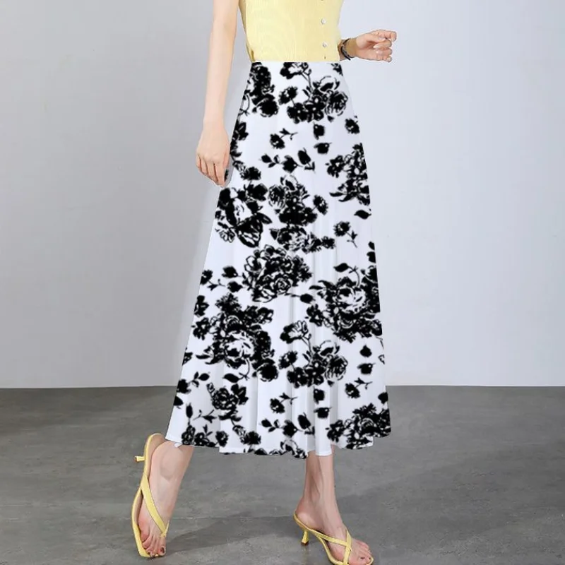 Fashion High Waisted Slim Printing Sagging Sensation Chiffon Skirt Women Casual Floral All-maych Temperament Lady A-line Skirt