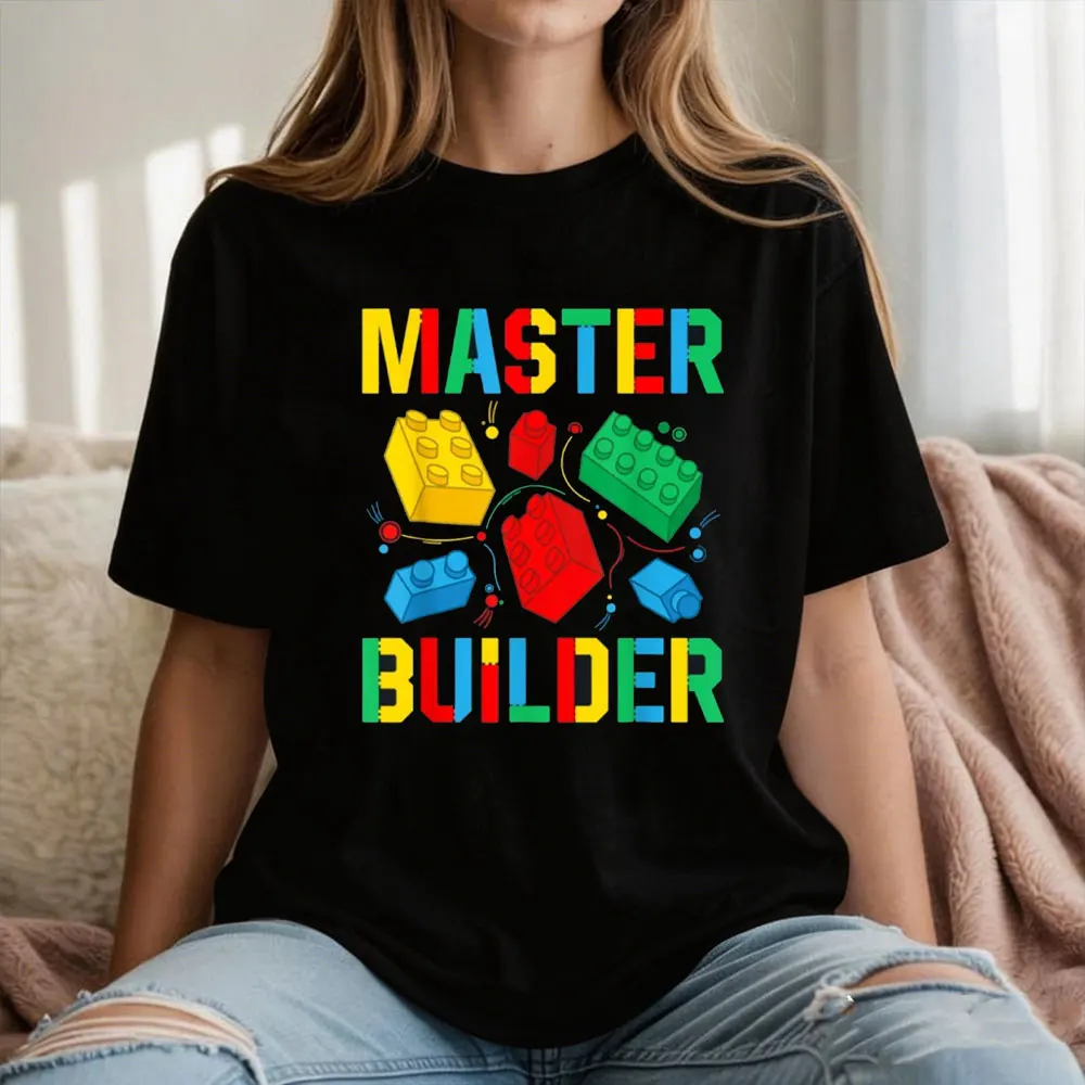 Master Builder Building Blocks Brick Master Builder T-Shirt Colorful Building Block Prints T Shirt Color Print Daily Life Tops