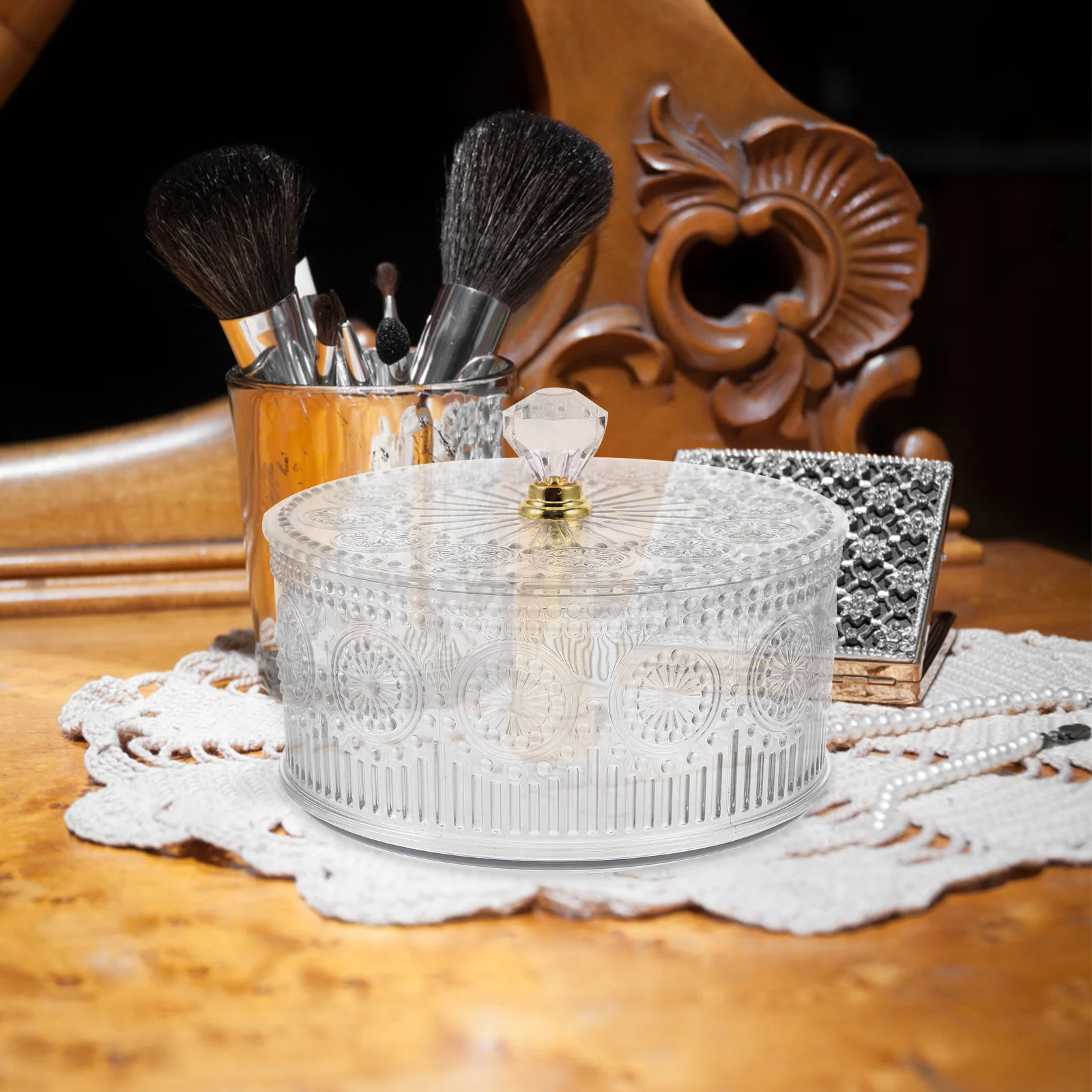 Clear Embossed Jewelry Organizer Box Transparent Multi-Functional Desktop Storage Case for Rings Earrings Necklaces Candy