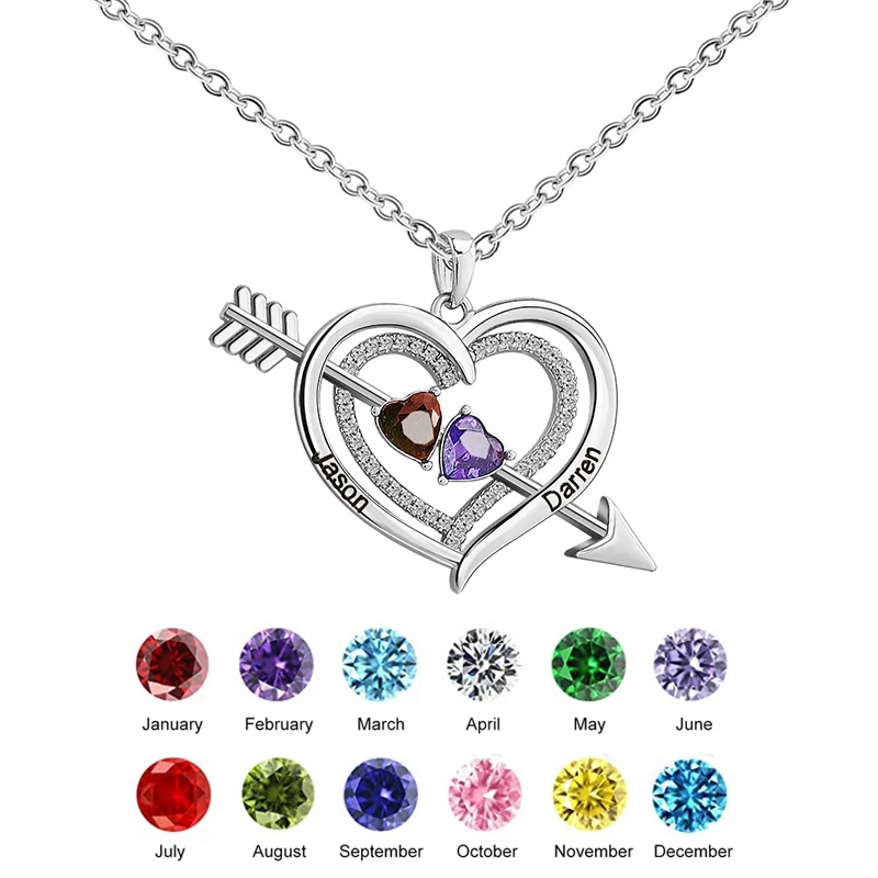 

Custom Name Necklace Personalized Birthstone Necklace for Women Custom Heart Birthstone Necklaces Valentine's Day Gifts for Her