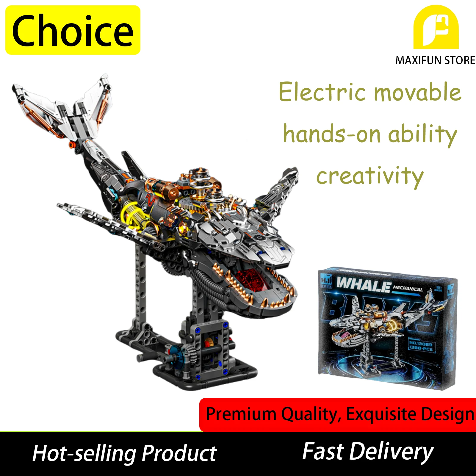 

1388 шт. Moc креативная игрушка-кит, набор строительных блоков, электрическая подвижная сборная игрушка, океанские животные, игрушка, детский подарок, игрушка для взрослых