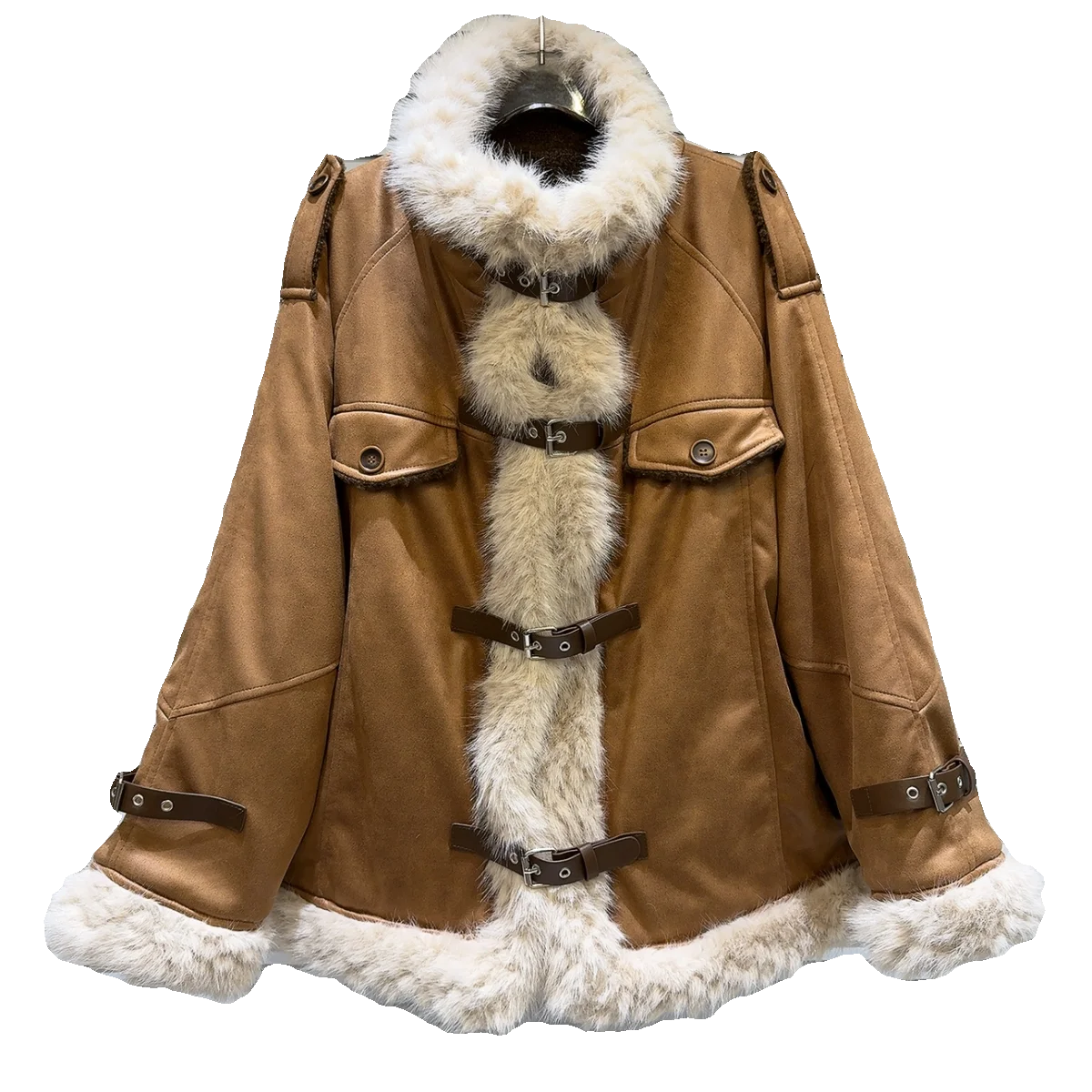 Уличное замшевое кожаное пальто Jaet, женское модное зимнее пальто, длинный воротник-стойка на молнии, средней длины, комплект из интегрированного меха...