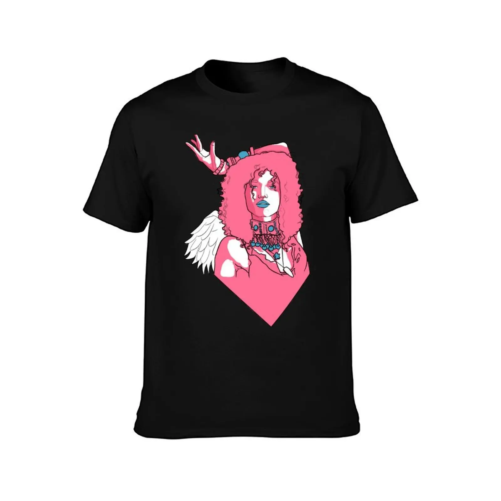 Angel - Pose T-Shirt, Summer Casual Cotton Tee, Oversized Streetwear Tops, Vintage Graphic Print, Loose Fit Short Sleeve