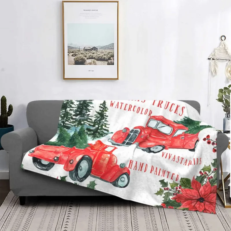 Truck Clipart Knitted Blanket Nordic Merry Christmas New Year Flannel Throw Blankets Bedroom Sofa Soft Warm Bedspread