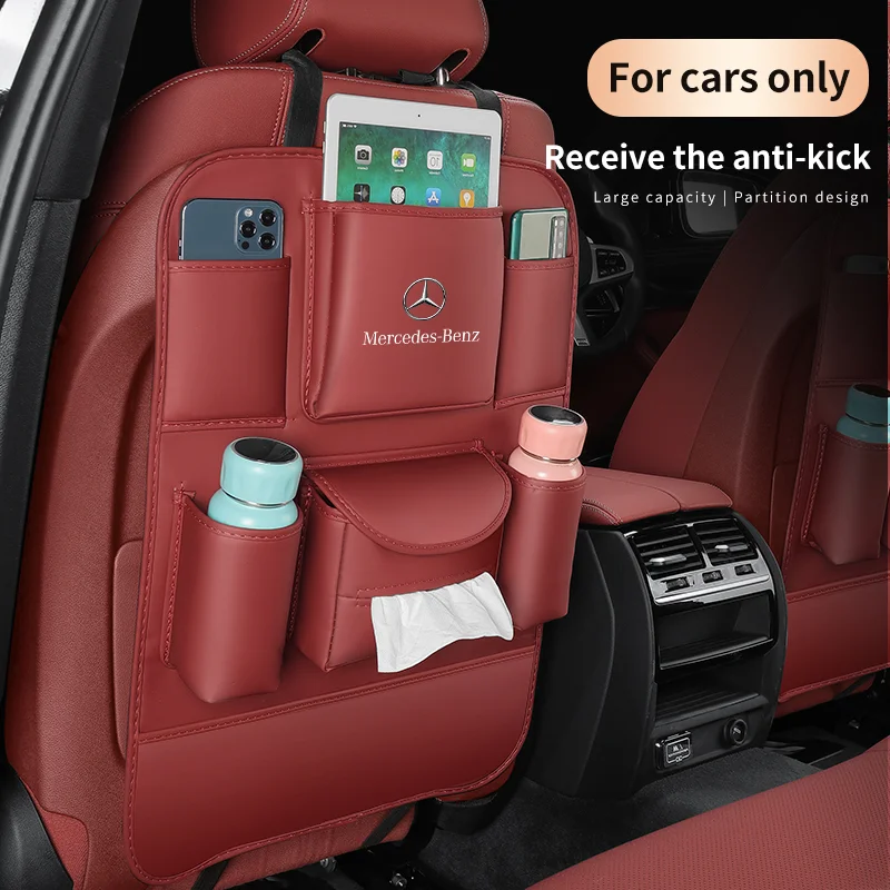 Car Seat Back Storage Bag Backrest Anti-kick Pad For Mercedes-Benz B C E V R-Class A45 C43 CLA GLA GLB GLC SLK SL Vito GLE Viano