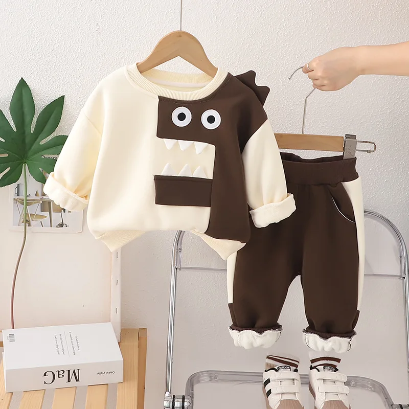 

New Autumn Winter Baby Boys Clothes Children Cartoon Thick Warm T-Shirt Pants 2Pcs/Sets Kids Girls Clothing Toddler Tracksuits