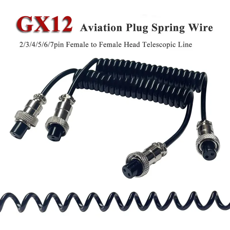 GX12 2P 3Pin 4P 5P 6Pin 7Pin Aviation Plug Spring Wire Female to Female Telescopic Line GX12 Straighten 30/50/100cm Spiral Cable