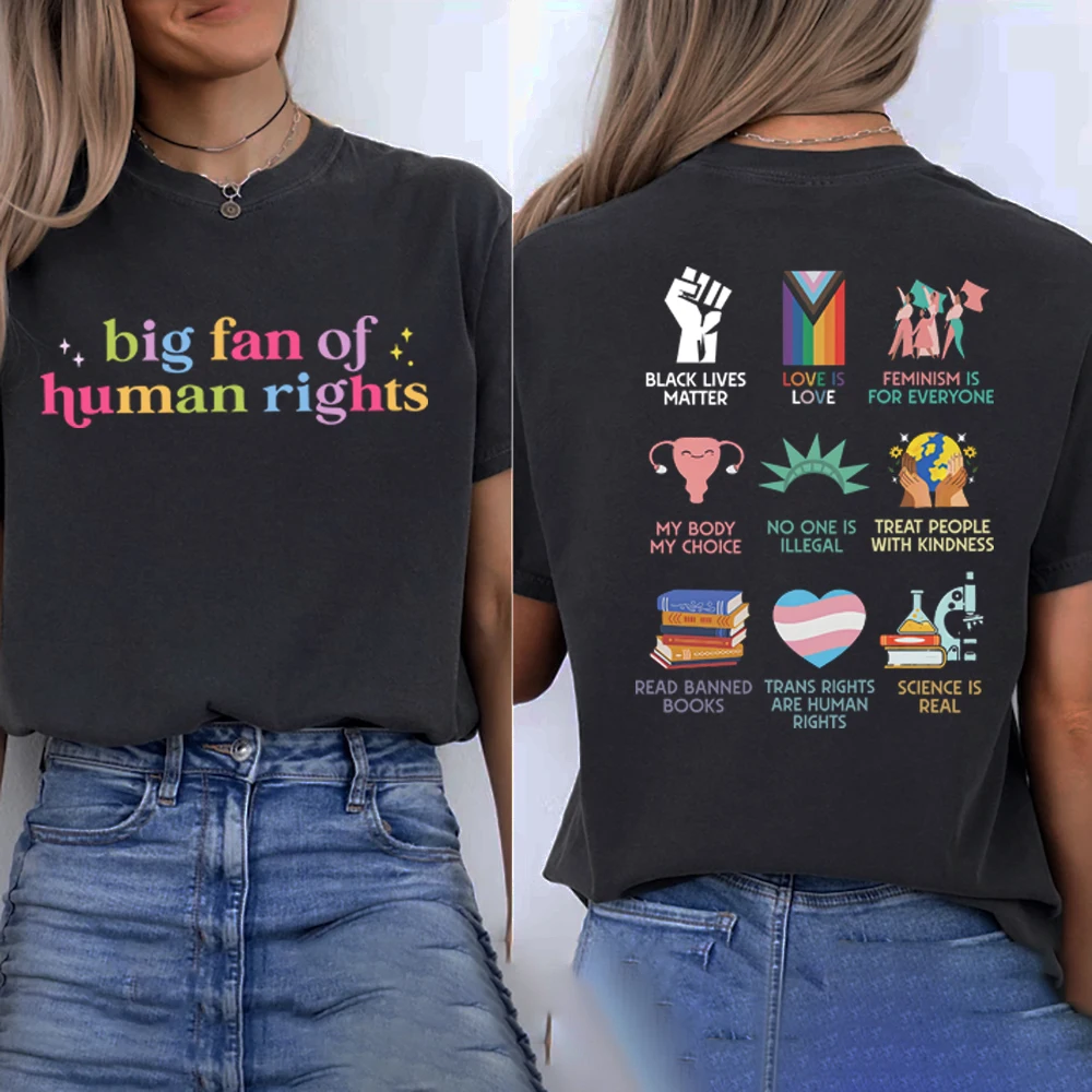 

Big Fan of Human Rights T-Shirt Human Rights Top Unisex Short Sleeve T-shirts Social Justice Gift for Activist Rainbow LGBT Tee